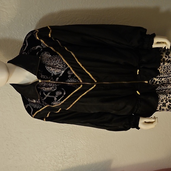 Vtg LAVON 1990s Black and Gold Oversized Metallic Swishy Track Jacket - Picture 3 of 11